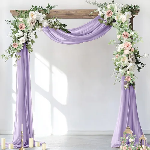 Miniatura 8 de Socomi 2 paneles de tela para arco de boda, 29 pulgadas x 19 pies, cortinas de gasa transparente azul bebé, 6 yardas para decoración de boda