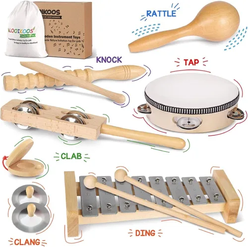 Miniatura 6 de LOOIKOOS Instrumentos musicales para niños pequeños, juego de música ecológico para niños preescolares educativo, instrumentos de percusión