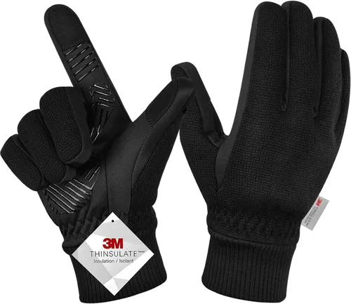 MOREOK Guantes de invierno -10F 3M Thinsulate guantes cálidos guantes de ciclismo para conducirciclismo, correr, senderismo, Negro -