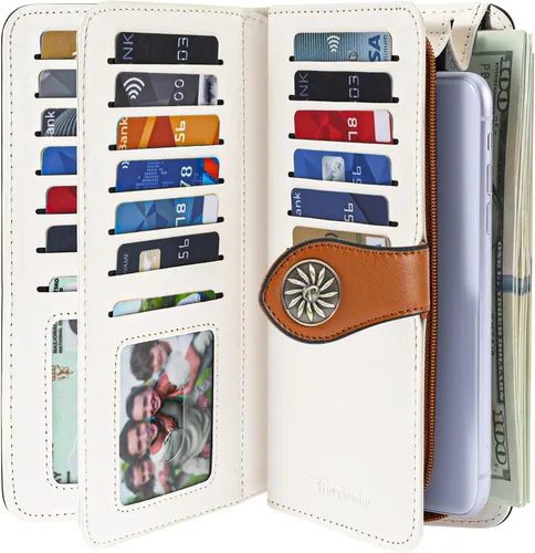 Miniatura 2 de Travelambo Cartera de mujer con bloqueo RFID para tarjetas de crédito, cartera de cuero de gran capacidad