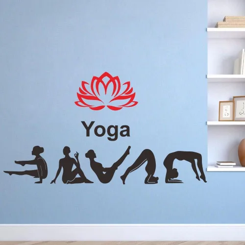 Miniatura 7 de Adhesivo de pared para estudio de yoga, calcomanía de PVC extraíble con patrones de loto e hinduismo, regalo único para los amantes del yoga, ideal