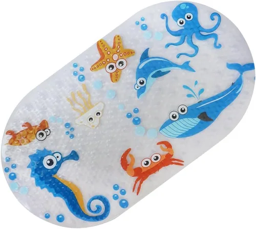 Tapete de baño antideslizante para bebé con ventosas para bañera, tapete antideslizante para ducha, 27 x 15 pulgadas, bonito diseño de patrón,
