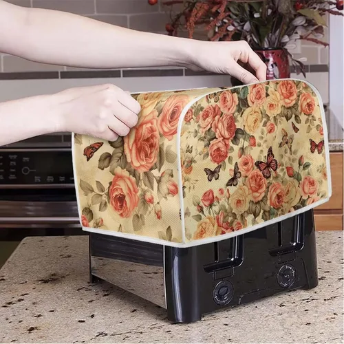 Miniatura 3 de Cubierta para tostadora retro con diseño de rosas y mariposas de 4 rebanadas, horno, tostadora, a prueba de polvo, cubierta de electrodomésticos