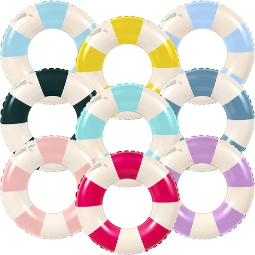 Lenwen 9 tubos interiores clásicos a rayas para piscina, tubos de piscina con impresiones divertidas, tubo inflable para piscina, flotadores de