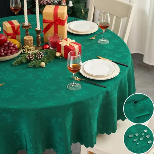 Miniatura 68 de Mantel redondo de tela de 60 pulgadas, mantel con diseño de hojas, borde festoneado, mantel sedoso, impermeable, resistente a las arrugas, lavable