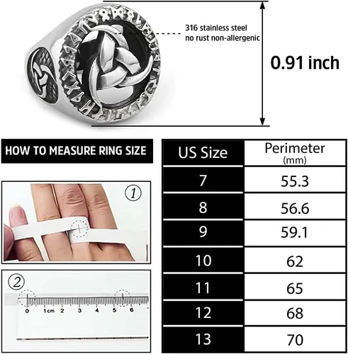 Miniatura 4 de BAVIPOWER Viking Odin Triple Cuerno Runa Círculo Norse Sabiduría Anillo de Acero Inoxidable Asatru Pagan Joyería Escandinava para hombres y mujeres