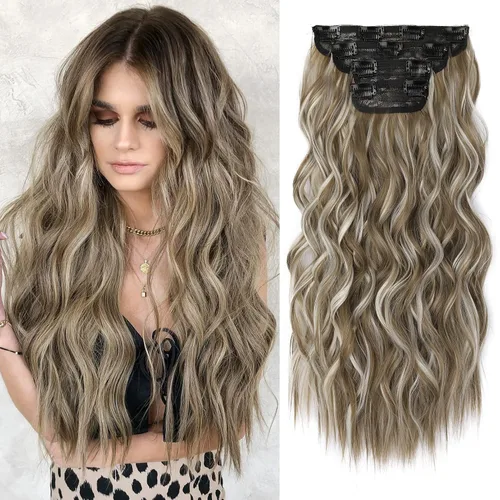 Miniatura 20 de REECHO Extensiones de cabello, 4 extensiones de cabello con clip, HE001, extensiones de cabello sintético suave natural para mujer, rubio claro