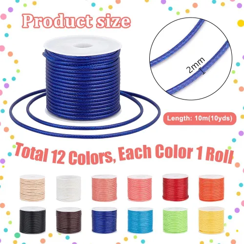 Miniatura 2 de PH PandaHall Cuerda de poliéster encerado de 132 yardas, 12 colores, 0.079 pulgadas, hilo encerado, cuerda para pulseras, collares, cuentas