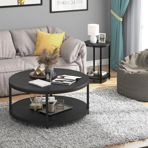 Miniatura 4 de NSdirect Mesa auxiliar redonda, mesa auxiliar de madera rústica de 16 pulgadas y patas de metal resistentes para sala de estar, dormitorio, mesa