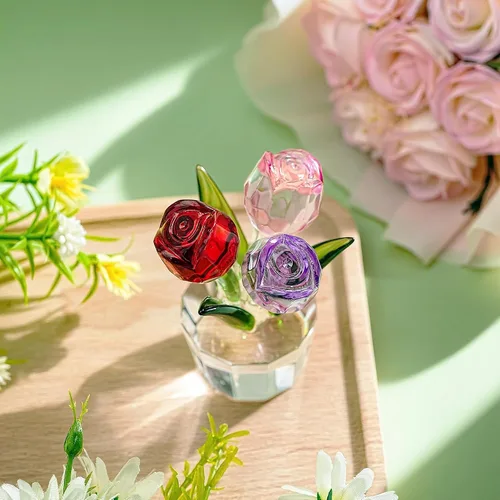 Miniatura 8 de Figuras de ramo de rosas coloridas de cristal, color rojo, rosa, morado, flores, regalo para mujeres, bodas, fiestas, figuras coleccionables
