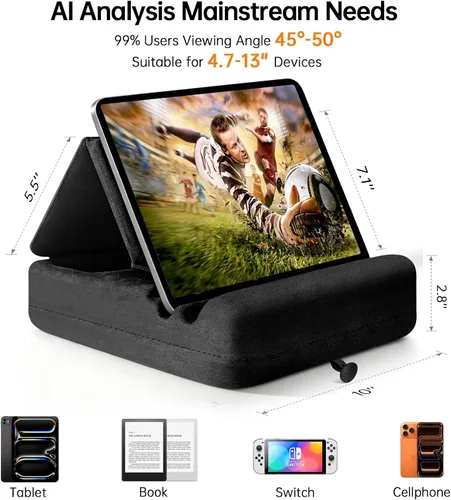 Miniatura 3 de Soporte de almohada para tablet con almacenamiento, soporte plegable para iPad para Lep, cama, sofá y escritorio, base suave con bolsillo y soporte
