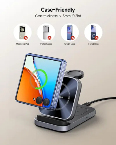 Miniatura 7 de SwanScout Cargador inalámbrico para Samsung Z Flip 7/7 FE/6/5/4/3, estación de carga 3 en 1 para Galaxy Watch 8 Classic/8/Ultra/7/FE/6/5/4