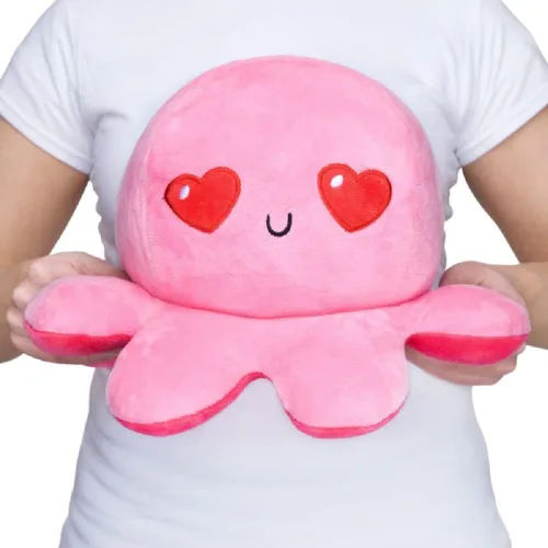 Miniatura 2 de TeeTurtle - Peluche de gran pulpo reversible, original, diseño patentado, negro y con rayas del color del arcoíris, feliz y enojado, muestra tu