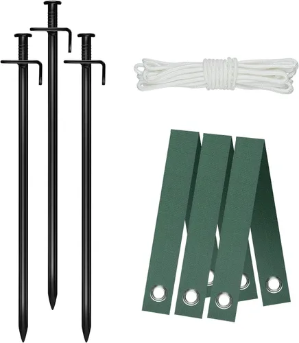 Kits de estacas de árbol de acero resistente, kits de estacas y soportes para árboles jóvenes contra el mal tiempo, incluye 3 correas de árbol para