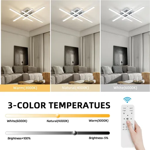 Miniatura 2 de CANEOE Moderna lámpara de techo LED de 38W regulable, lámpara de techo de montaje empotrado con control remoto, color plateado, cerca de la lámpara