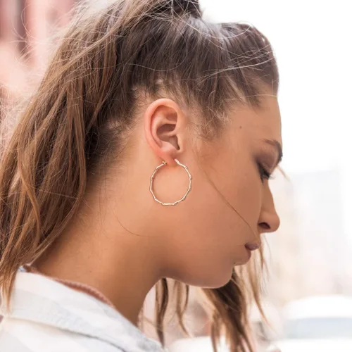 Miniatura 3 de Barzel - Aretes de aro de bambú de oro para mujer, chapados en oro de 18 quilates, oro rosa o blanco