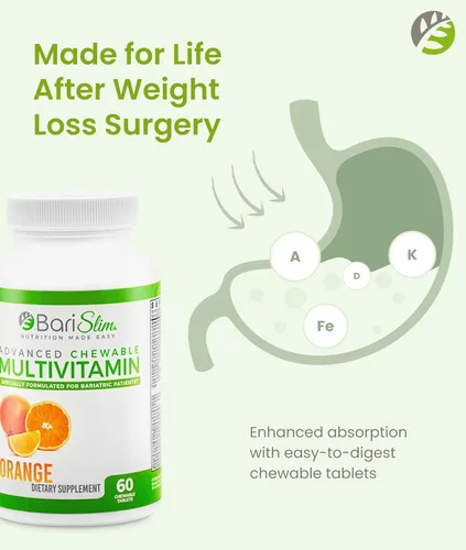 Miniatura 4 de BariSlim Tabletas multivitamínicas bariátricas masticables avanzadas, vitamina bariátrica y suplemento para cirugía posbariátrica, incluyendo bypass