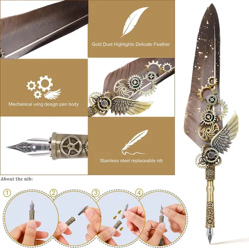 Miniatura 4 de Bolígrafo de plumas, juego de bolígrafos de caligrafía - Escribir cartas, diarios, firmas, invitaciones y más (gris)