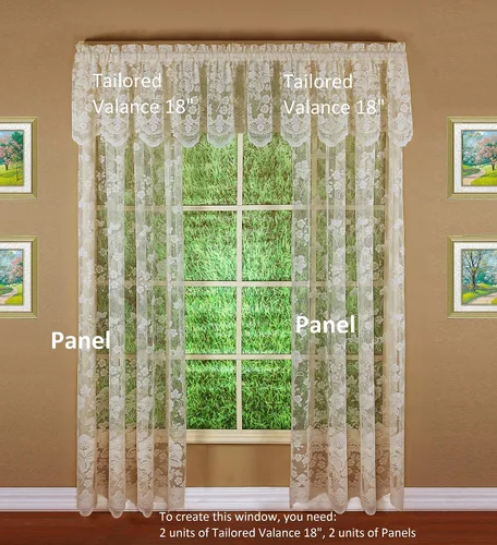 Miniatura 5 de Today's Curtain Cenefa de cortina de encaje floral con diseño de enredadera, 18", Marfil, 60 ancho x 18 largo
