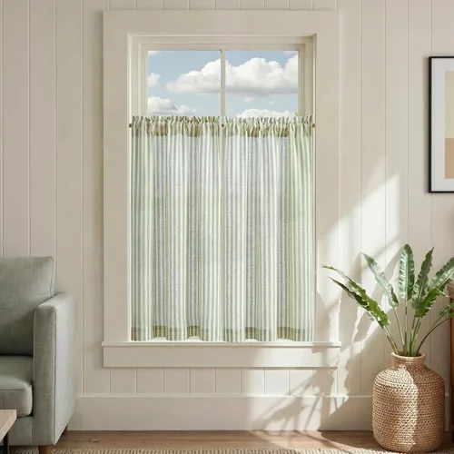 Miniatura 95 de jinchan - Cortinas de lino a rayas para cocina de 20 pulgadas de largo, cortinas de varios niveles, estilo granja moderna de café, tratamientos