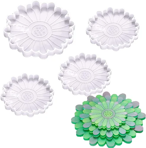 Vilihkc 4 moldes de resina de silicona de margaritas para bandeja de resina epoxi para bricolaje de resina para decoración del hogar (1 medio 3S)