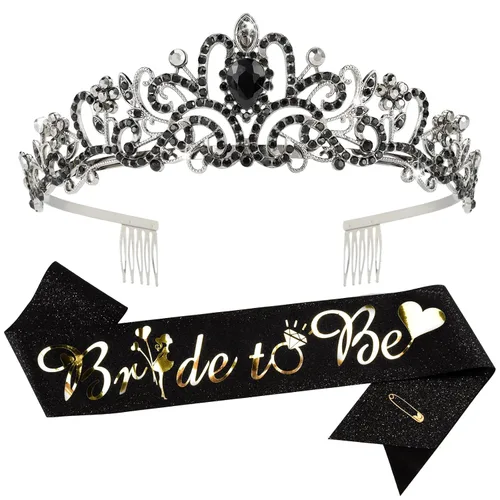 Miniatura 17 de Kit de corona de novia y corona de novia, decoraciones de CIEHER para despedida de soltera, oro rosa, corona de princesa para mujeres y niñas