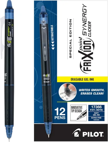 Miniatura 11 de PILOT FriXion Synergy Bolígrafos de tinta de gel retráctiles con clic borrables, punta extra fina de 0.5mm, tinta negra, docena