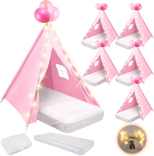 Paquete de 6 tiendas de campaña tipo tipi para niños con sábanas de colchón, luz, algodón natural, lavable, tienda de campaña para interiores para