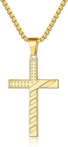 Ursteel Collar de cruz para hombre, oro de 18 quilates, plata, negro, bandera estadounidense, acero inoxidable, collar con colgante de cruz para