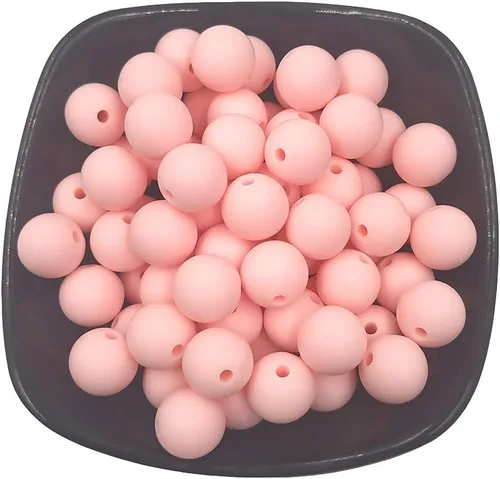 Miniatura 10 de Cuentas de perlas de silicona focales para bolígrafo, 100 cuentas redondas de silicona sueltas de 0.59 pulgadas a granel para llavero, mamá mujer
