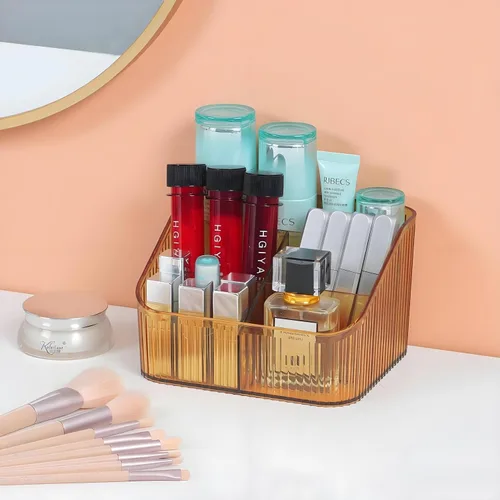 Miniatura 2 de Organizador de brochas de maquillaje ámbar para tocador, organizador de encimera de baño, 5 tazas, almacenamiento y exhibición de artículos
