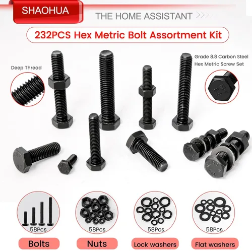Miniatura 5 de Kit de surtido de pernos y tuercas métricas M6 M8 M10 M12 de 16 mm a 60 mm de grado 8 con tuercas hexagonales, pernos y arandelas de 15 tamaños