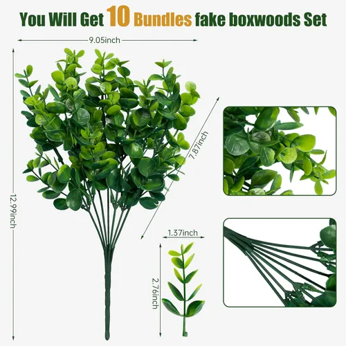 Miniatura 2 de Lnoicy Plantas artificiales para exteriores, resistentes a los rayos UV, plantas falsas de boj arbustos de hierba, 10 paquetes para granja, hogar