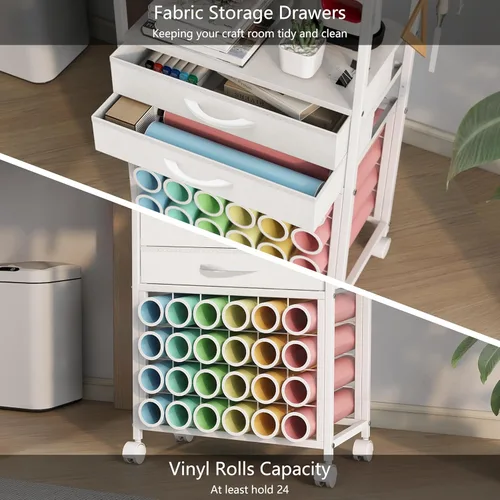 Miniatura 4 de VENNQD Organizador y soporte de almacenamiento compatible con máquinas Cricut, carrito de almacenamiento rodante/estante con 24 soportes de rollo