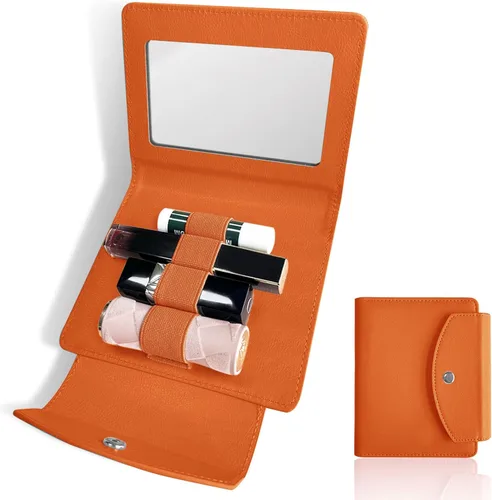 Miniatura 20 de Estuche de lápiz labial de PU con espejo, con capacidad para 4 lápices labiales largos, organizador de maquillaje, estuche de viaje para cosméticos