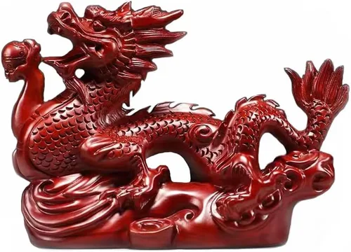 Miniatura 7 de RCFINE Estatua de dragón pequeña de madera china Feng Shui Dragon Figurines 2024 Año del Dragón Regalo Escultura de dragón para el éxito de la Negro