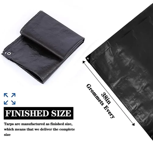 Miniatura 5 de Lonas resistentes impermeables de 4 x 5 pies, paquete de 2 lonas TEZONG negras de 0.472 in. de lona de plástico para exteriores para lluvia