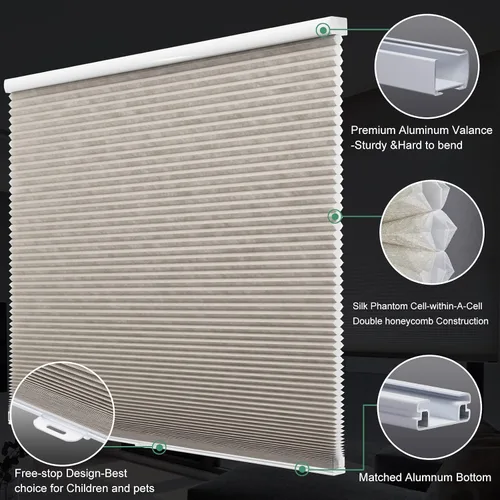 Miniatura 3 de Tonature Persianas celulares sin cordones con diseño de celda de tamaño personalizado, filtrado de luz, oscurecimiento de habitación, ahorro de Avena