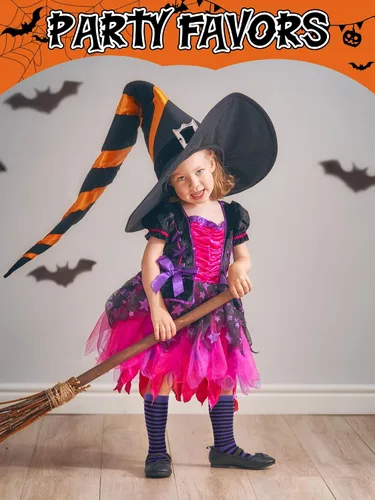 Miniatura 2 de Foaincore 5 pares de calcetines de Halloween para bebé, calcetines largos a rayas de bruja para recién nacidos, calcetines de algodón sin costuras