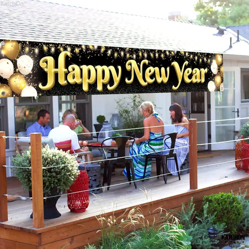 Miniatura 6 de KatchOn, Pancarta Grande de Feliz Año Nuevo 2026-120x20 Pulgadas Pancarta de NYE Letrero de Feliz Año Nuevo para el Jardín para Decoraciones