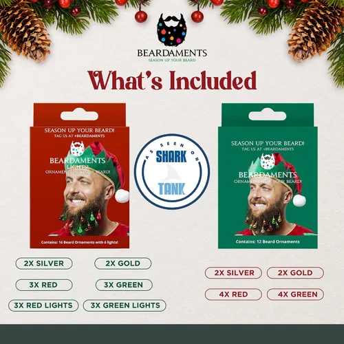 Miniatura 3 de Beardaments Paquete de luces y adornos para barba: las 16 luces originales para barba y 12 adornos para barba