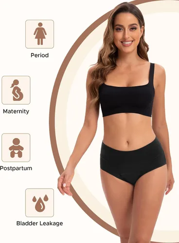 Miniatura 6 de INNERSY Ropa interior de época para mujer, a prueba de fugas, de cintura alta, bragas menstruales de algodón, paquete de 3