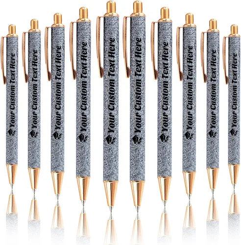 Miniatura 22 de 10 bolígrafos personalizados con purpurina, bolígrafos impresos personalizados a granel, bolígrafos retráctiles de tinta negra para graduación