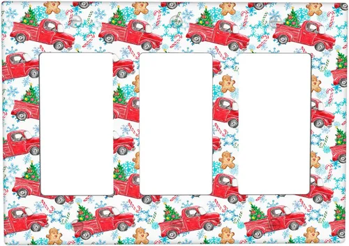 Miniatura 59 de Cubierta de interruptor de luz dúplex de 1 banda, cubierta decorativa de Navidad con copos de nieve rojos, placa frontal decorativa para cocina