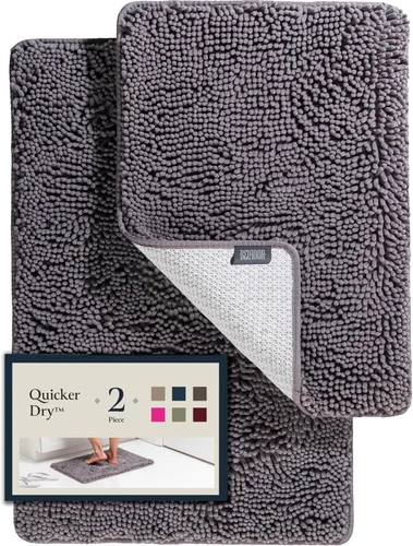 BELADOR Juego de 2 alfombras de baño de felpa de secado rápido, suave felpilla con respaldo de goma, juego de alfombras absorbentes, alfombras de