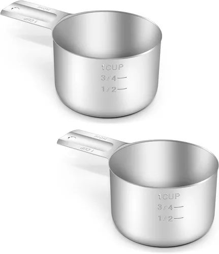 2 piezas 1 taza (240ml, 8oz) Taza medidora individual, cuchara medidora de acero inoxidable, medición métrica y en EE.UU., apta para lavavajillas