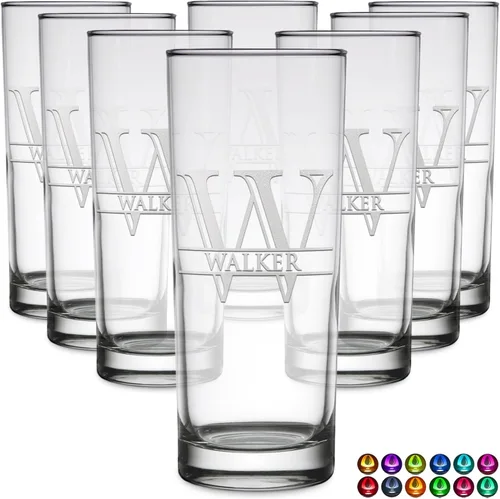 Miniatura 27 de Highball personalizado de 10.5 onzas con fondo negro, vaso Collins alto personalizado, cóctel de bebida mixta recta, inicial con nombre de regalo