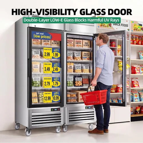 Miniatura 3 de Coolski Congelador comercial con puerta de vidrio individual, 21.8 pies cúbicos congelador vertical para helados y alimentos congelados, estantes