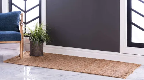 Miniatura 2 de Unique Loom Chunky Jute Collection - Alfombra de área sólida, transitoria, bohemia, 2 pies 6 pulgadas x 6 pies 0 pulgadas, color bronceado/natural