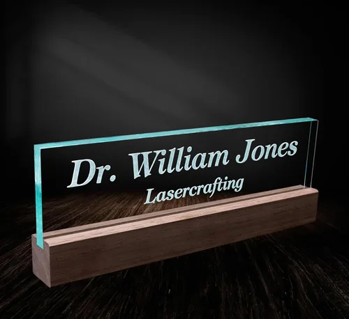 Miniatura 7 de Lasercrafting Placa de nombre para escritorio de oficina, acrílico transparente personalizado con grabado láser, texto blanco esmerilado